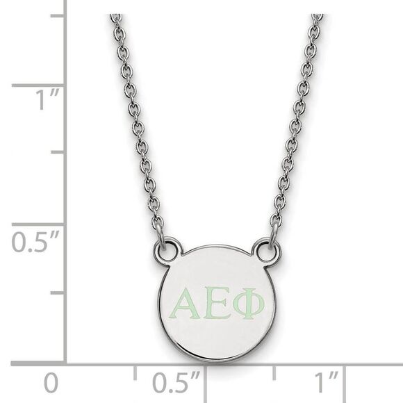 Sterling Silver Alpha Epsilon Phi XS Lt Green Enamel Greek Necklace - Picture 2 of 4